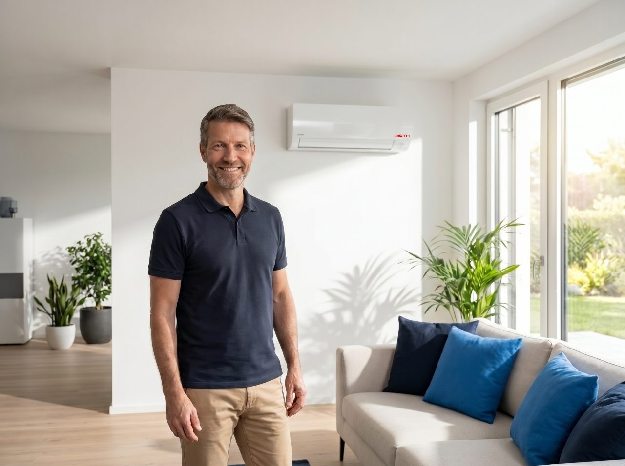 Klimager&auml;t von Rieth an der Wand eines modernen Wohnzimmers
