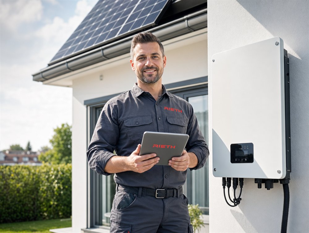 Rieth-Monteur bei der Installation einer Photovoltaikanlage