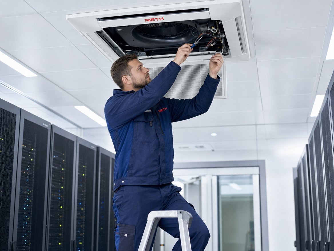 Rieth-Monteur repariert vorrangig die Klimaanlage in einem Serverraum eines Gewerbebetriebs in Wiesbaden