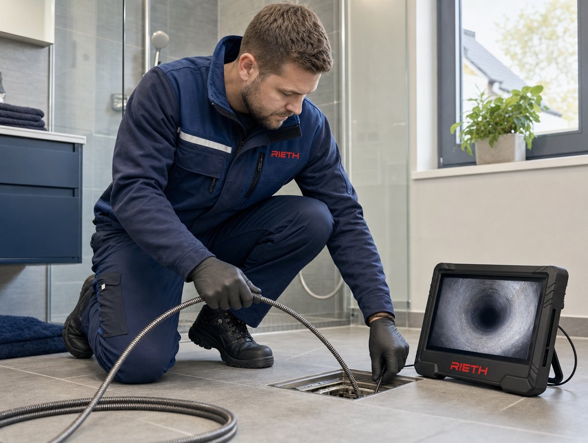 Rieth-Monteur bei einer Sanit&auml;rarbeit in einem Bad in Wiesbaden