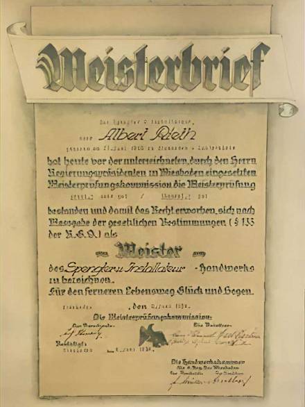Historischer Meisterbrief der Rieth GmbH